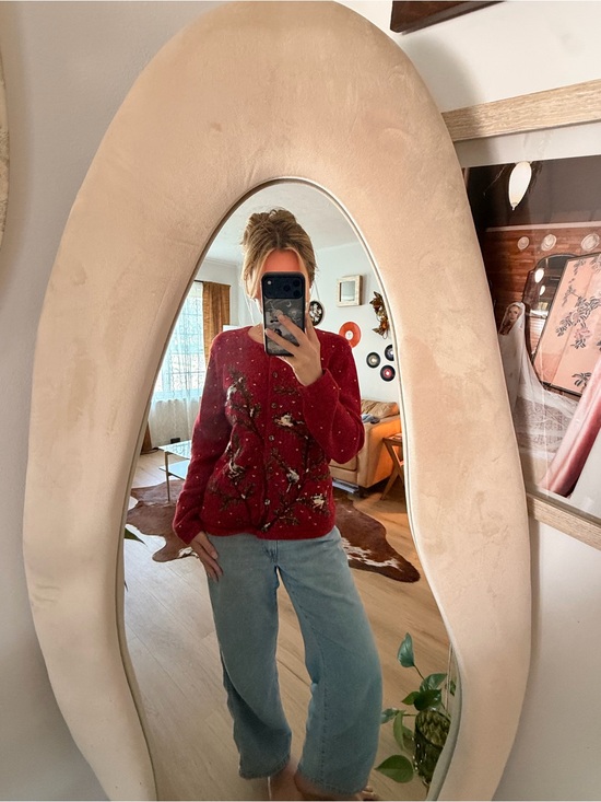 Coldwater Creek Sweaters - Coldwater Creek Red Floral Embroidered Sweater